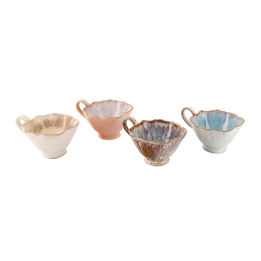 Set of 4 Petal Stoneware Tea Cups