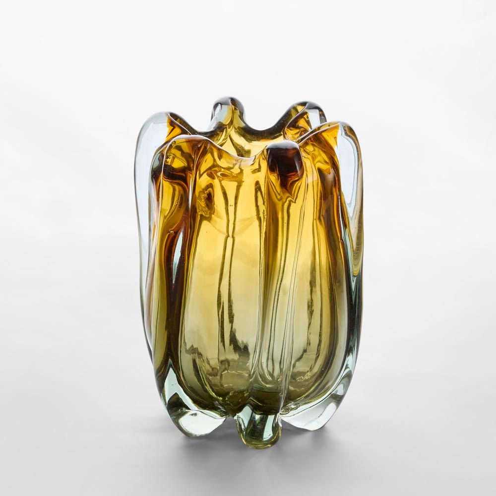 HANDBLOWN GLASS VASE AMBER & GREEN OMBRE