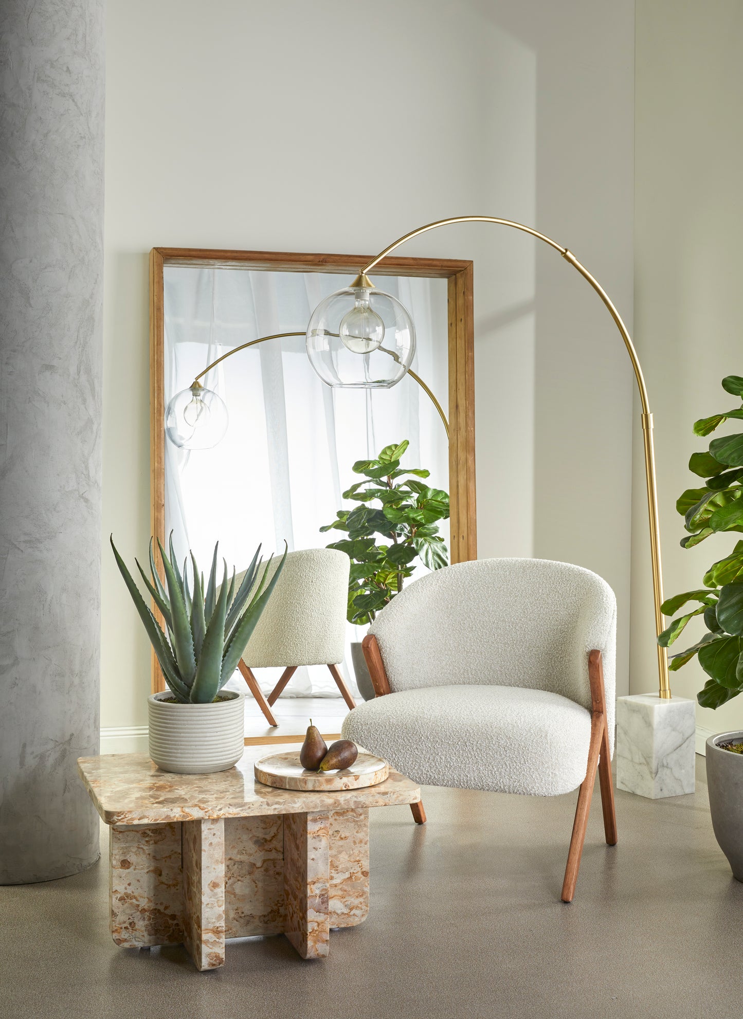 Brass and white floor Lamp