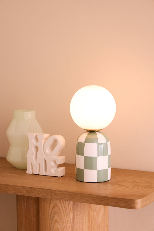 Green and White Table lamp.