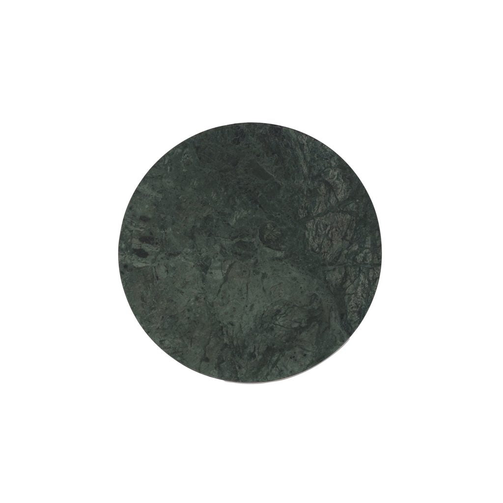 Round dark green stone on a white background