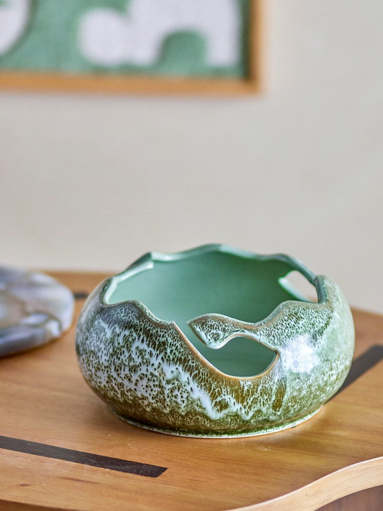 Leo Deco Bowl, Green, Stoneware
