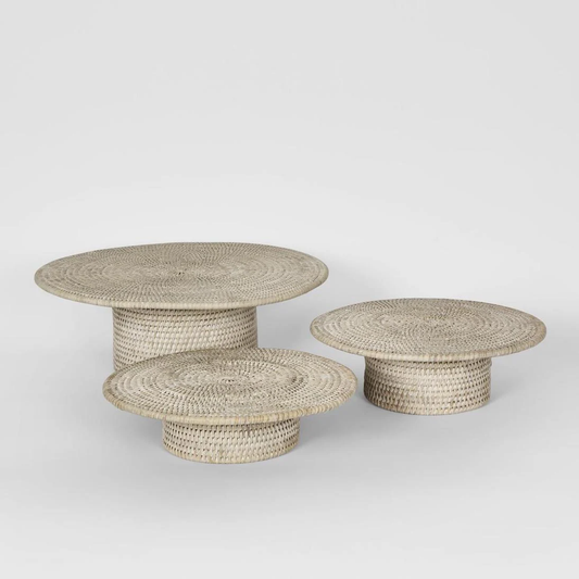 Rattan Footed Stands Set of 3 White Wash