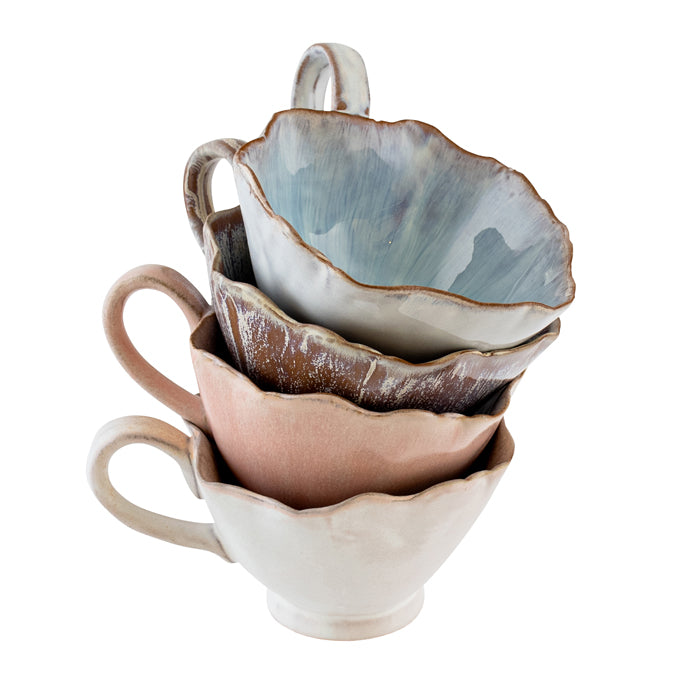 Set of 4 Petal Stoneware Tea Cups