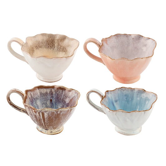 Set of 4 Petal Stoneware Tea Cups