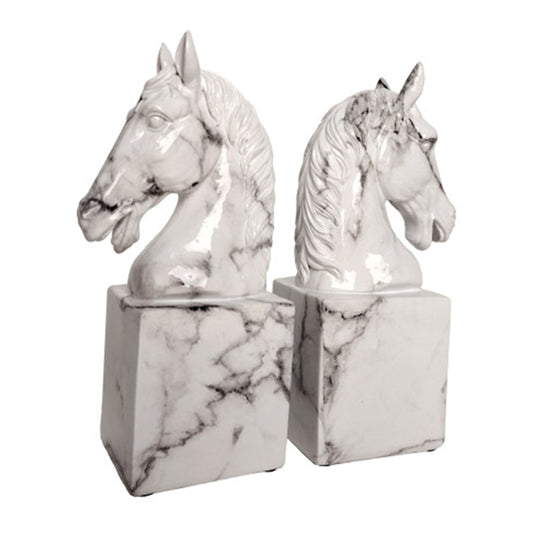 White Resin Marble Horse Bookends