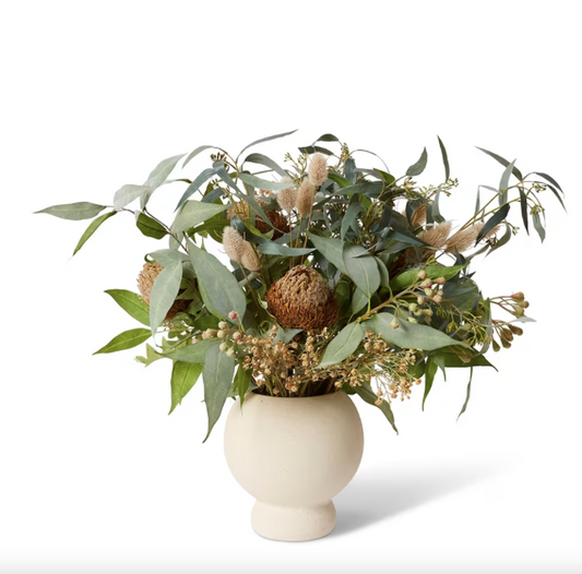 Dried Banksia and Eucalyptus arrangement in Azalea vase - Lurepa Interiors
