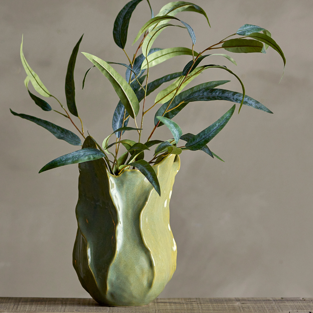 Green textured ceramic vase - Lurepa Interiors