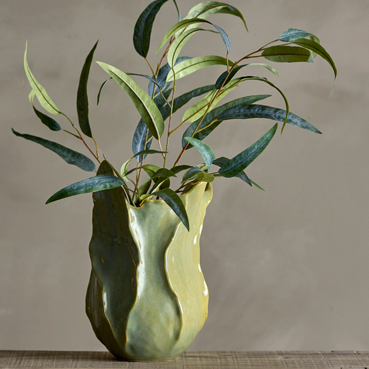 Green textured ceramic vase - Lurepa Interiors