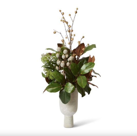 Magnolia Leaf and Poppy Seed faux floral arrangement in Alora vase - Lurepa Interiors